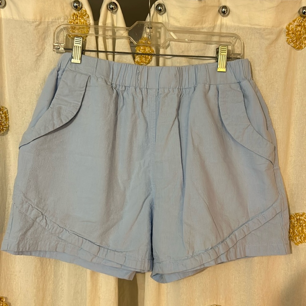 Blue cotton shorts.